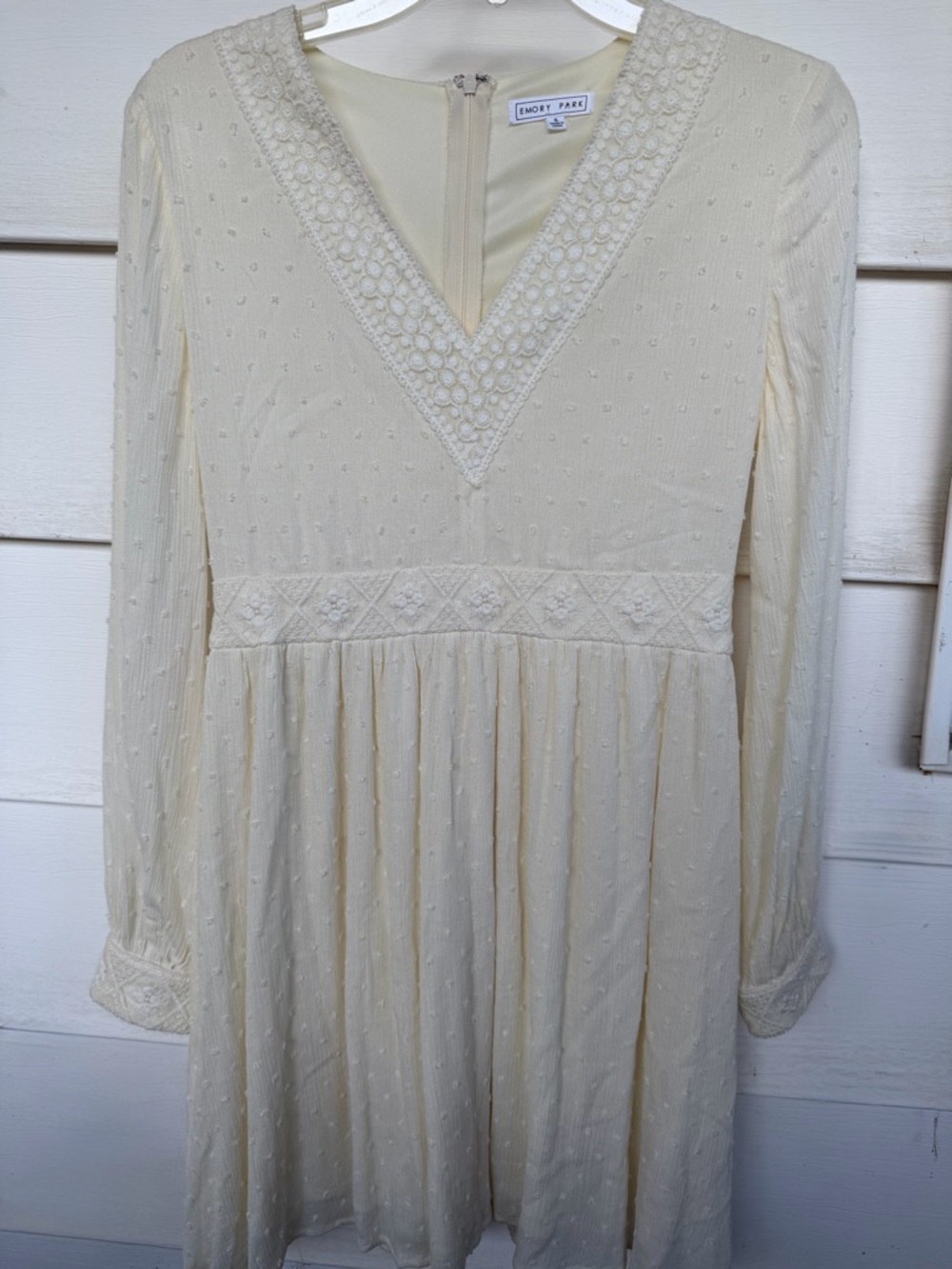 Emory Park Cream Cottagecore Swiss Dot Lace Trim Prairie Dress - Size Small